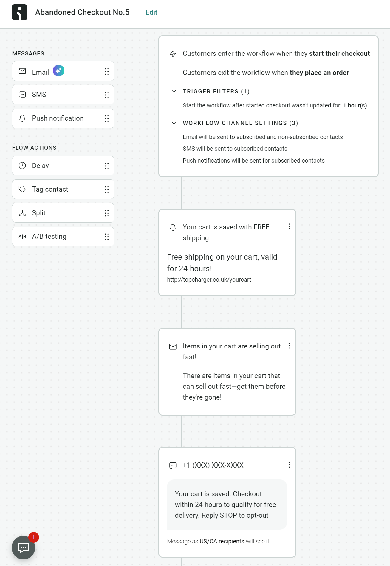 Abandoned cart workflow example