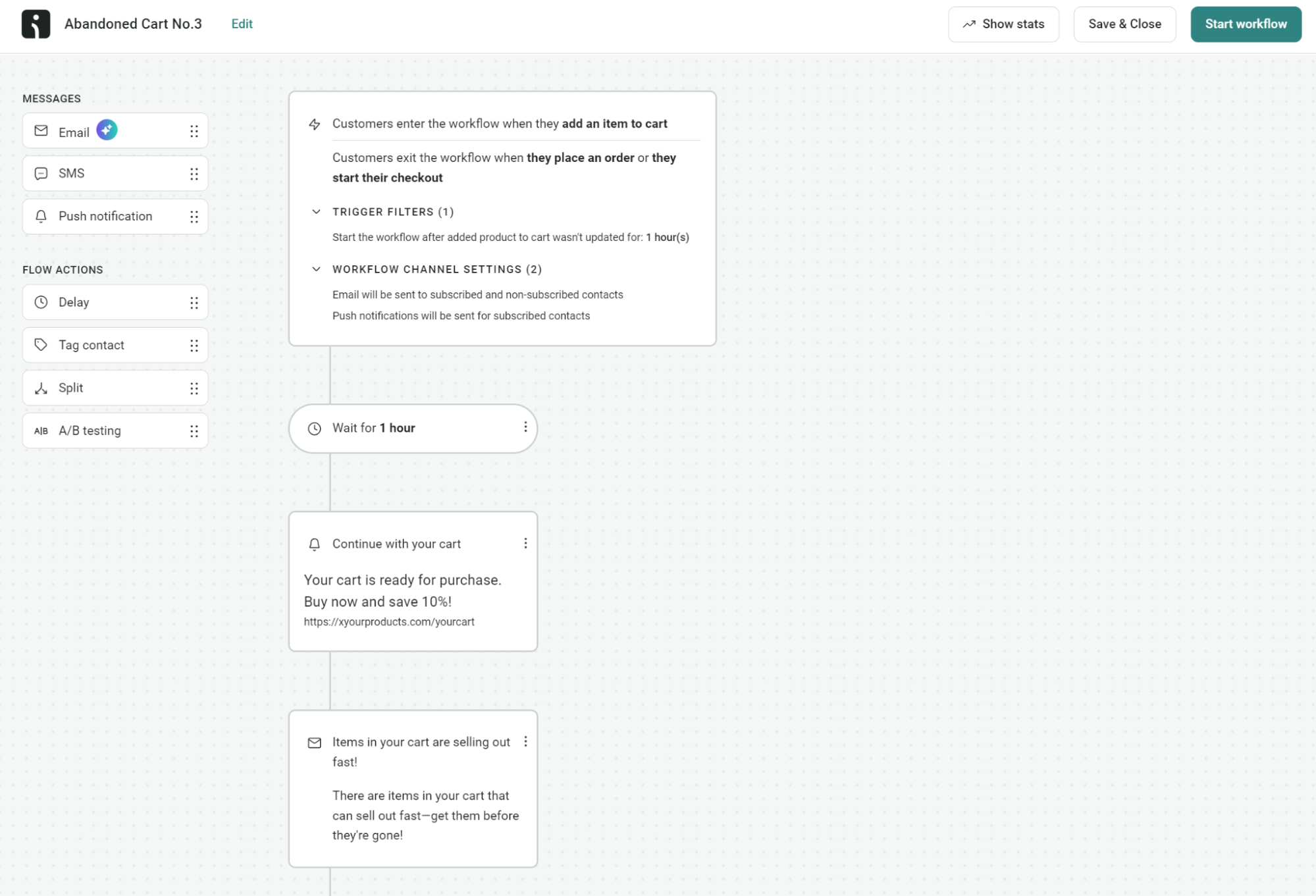Abandoned cart example workflow