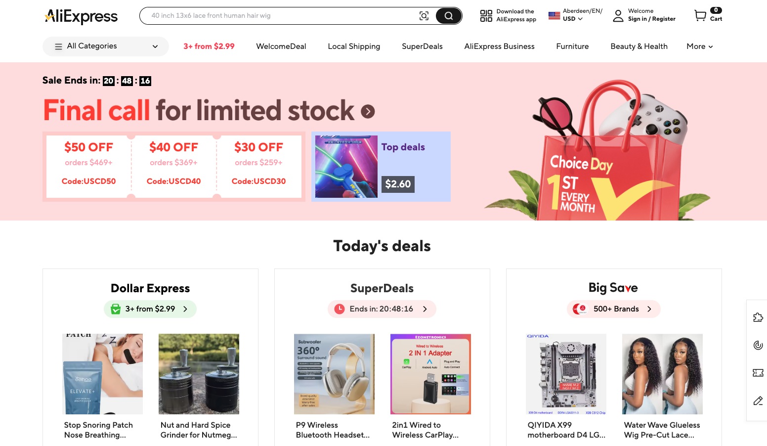 AliExpress homepage