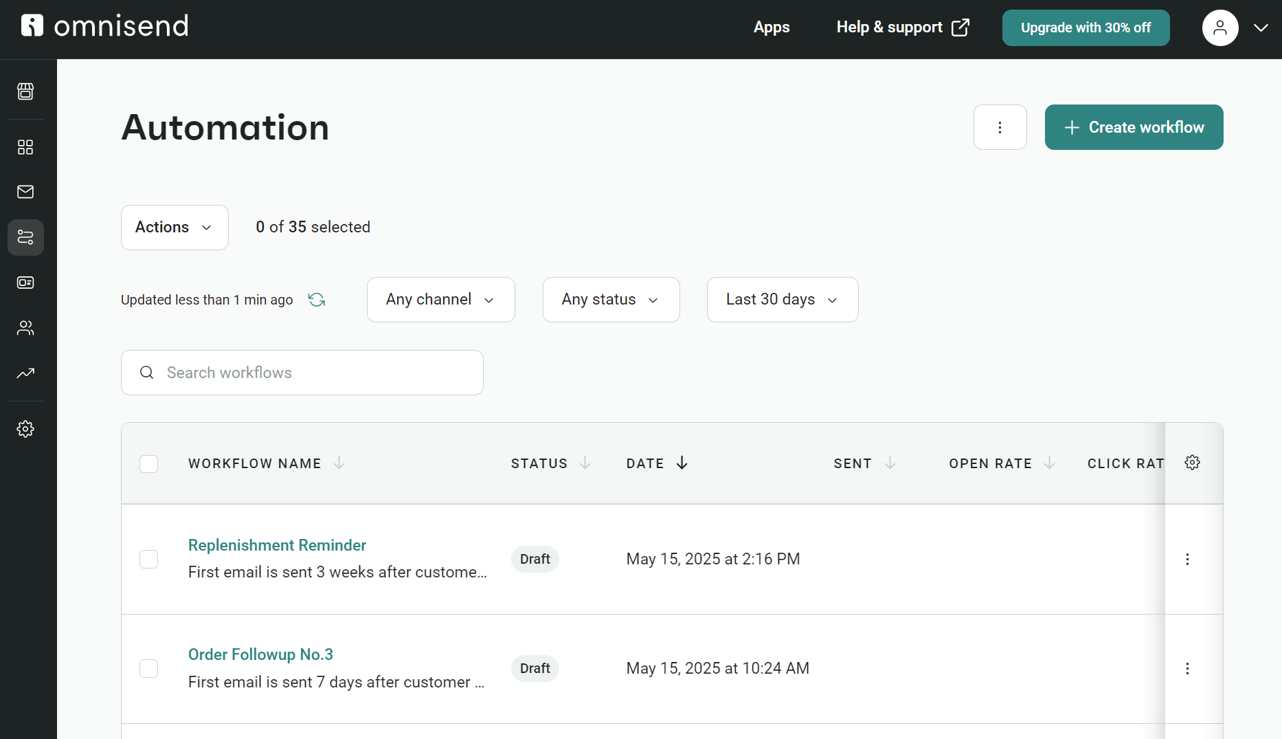 Omnisend automation page