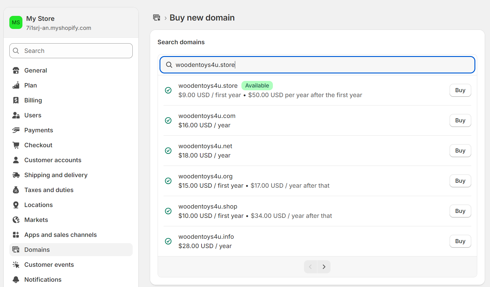 Domain pricing options