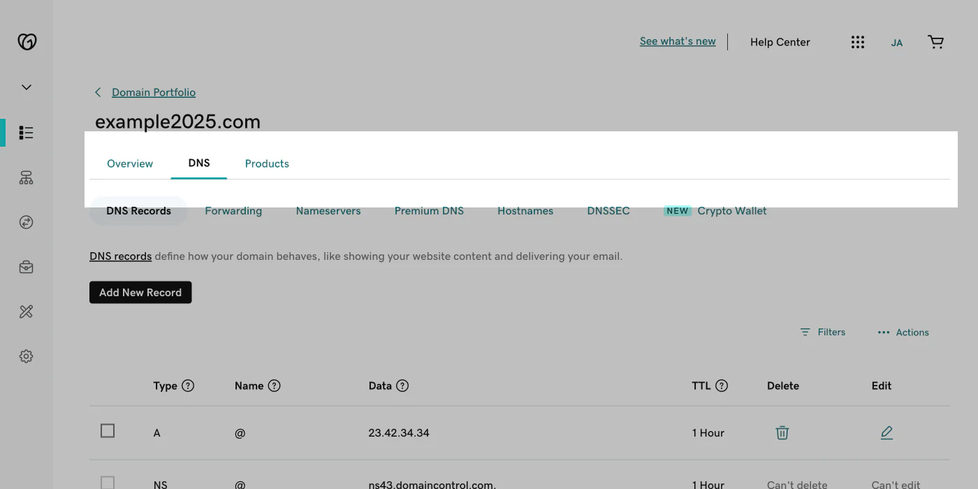 GoDaddy DNS settings