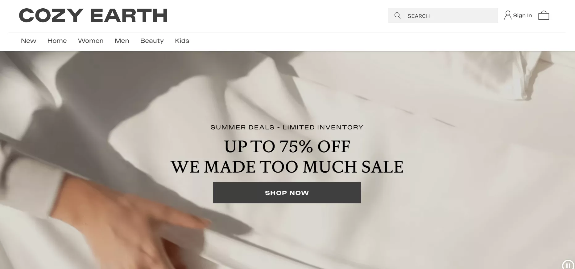 Cozy Earth homepage