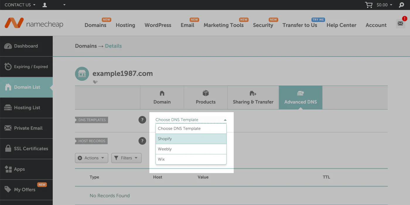 Namecheap DNS template