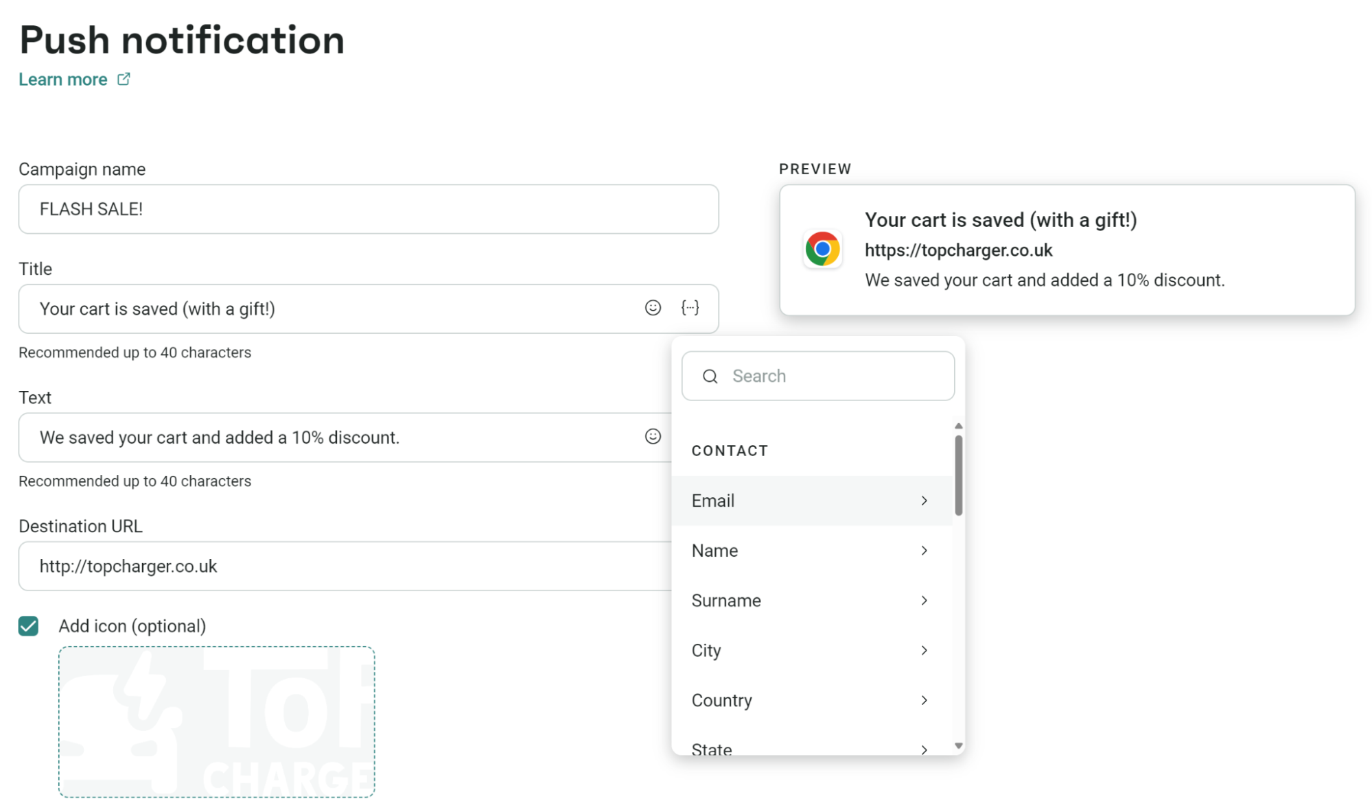 Dynamic variables for push notifications