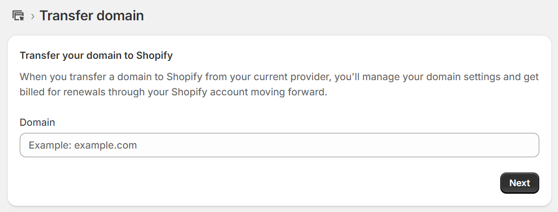 Enter domain to transfer