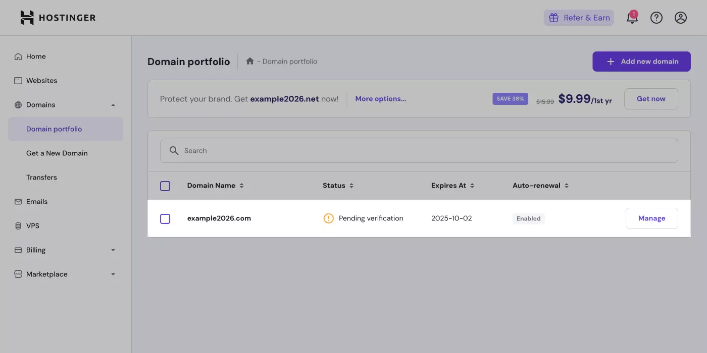 Hostinger domain portfolio