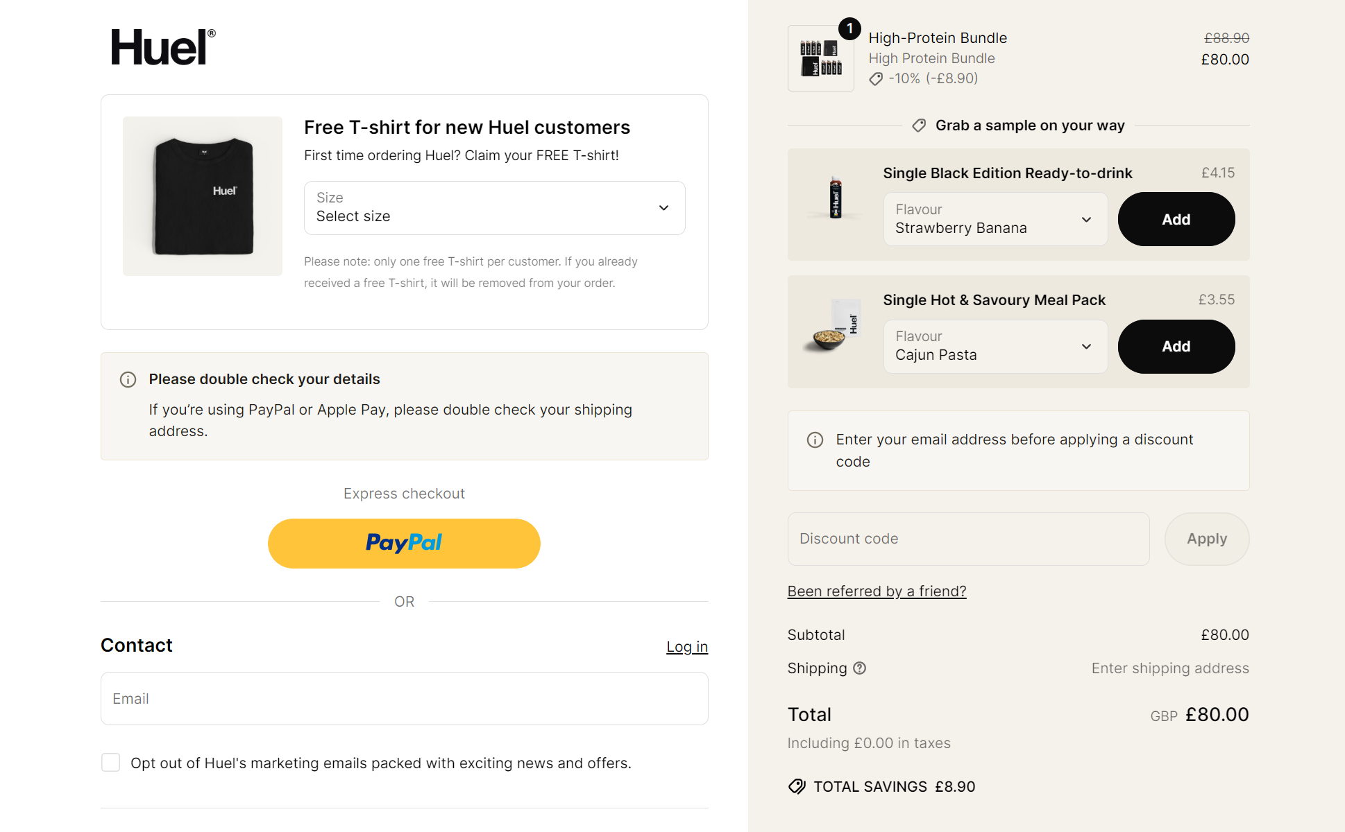 Huel checkout page