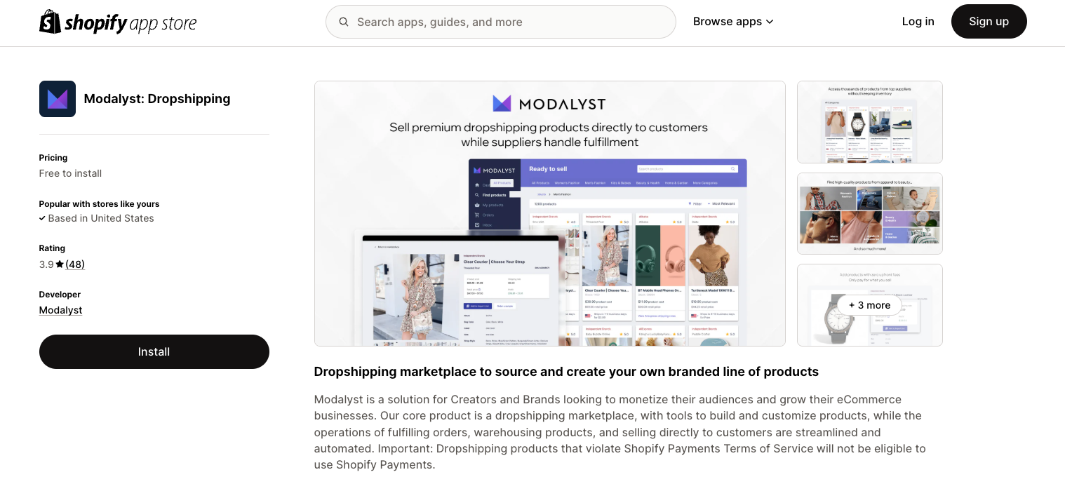 Modalyst on Shopify App Store