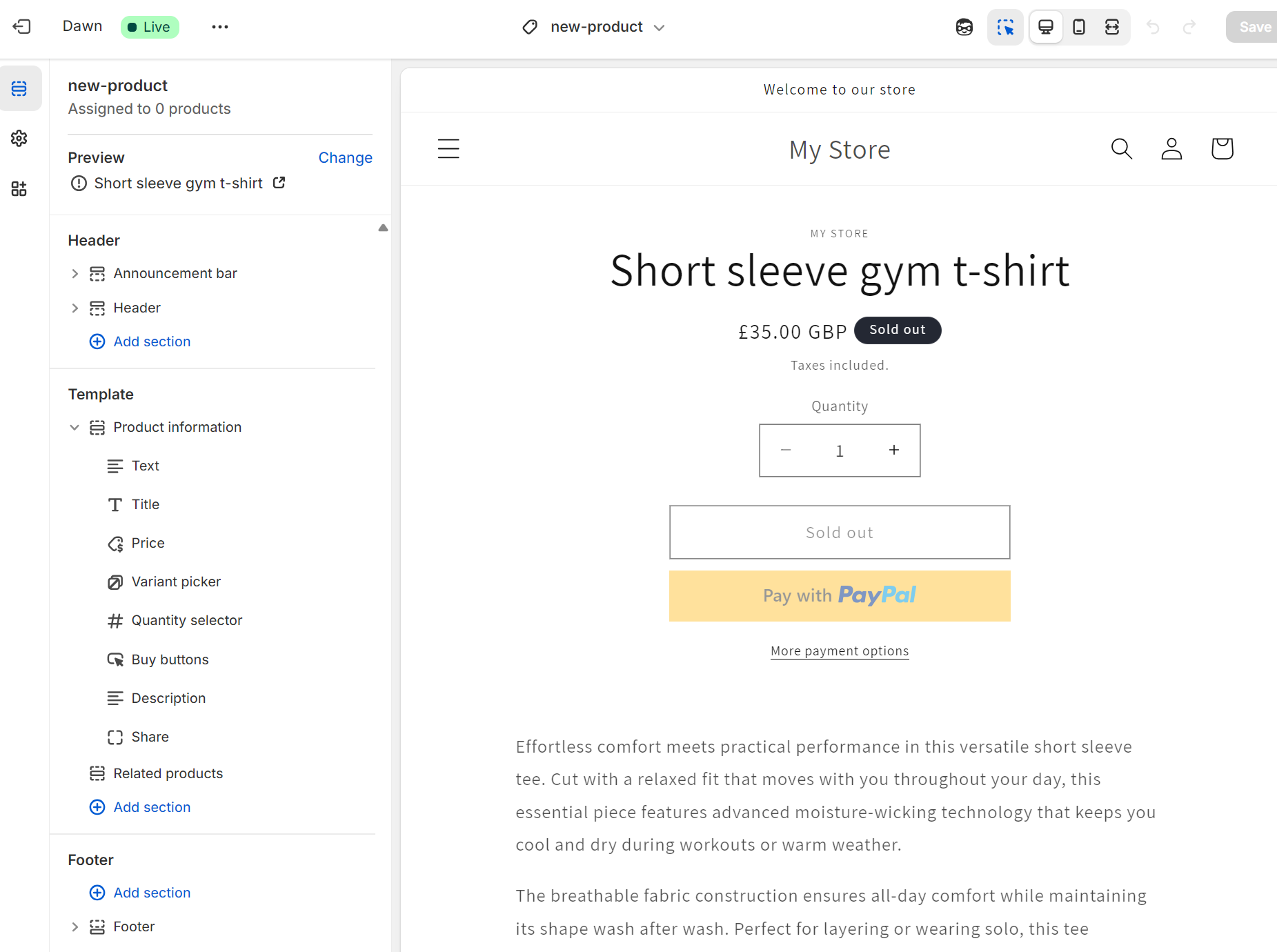 Product page template on Shopify