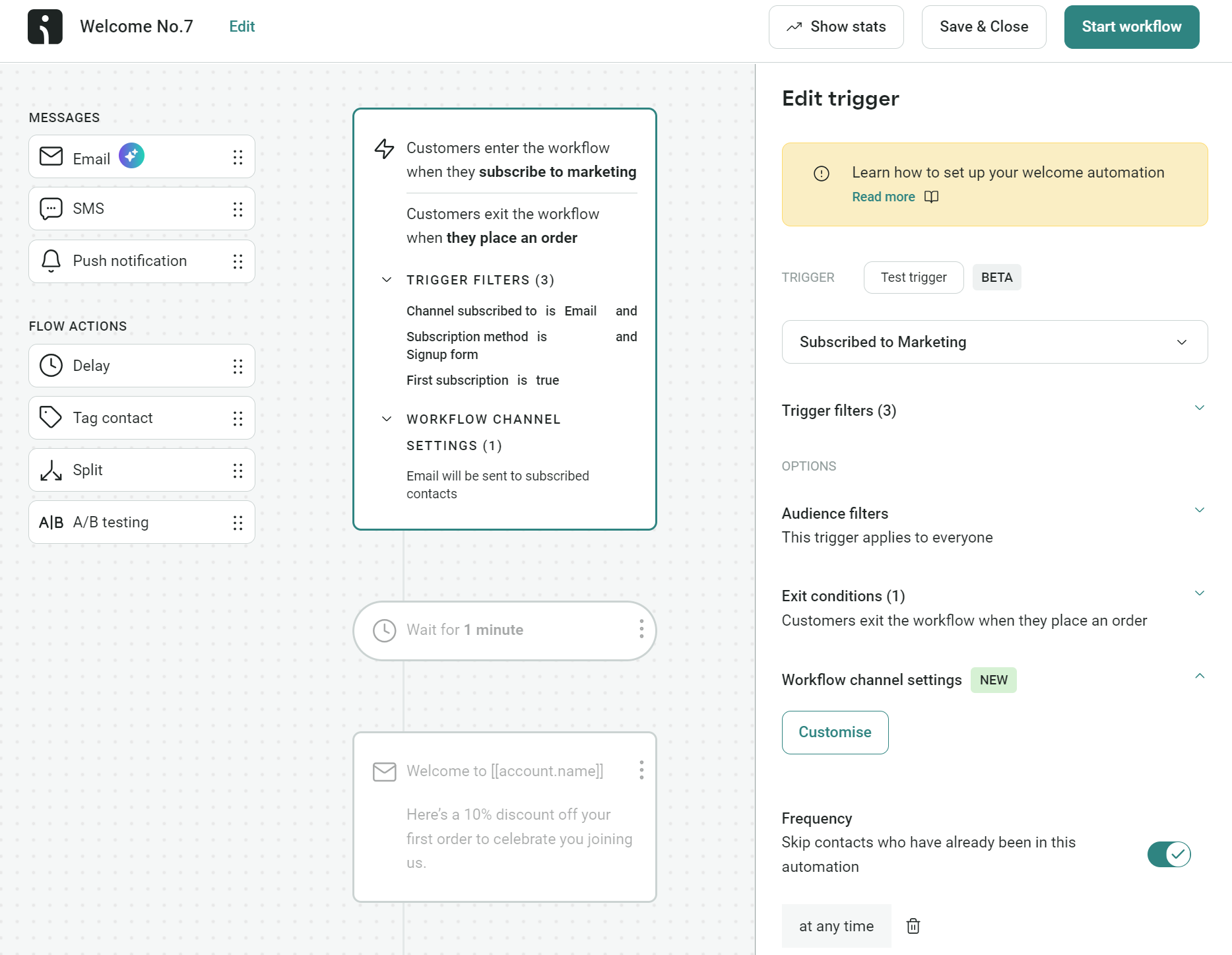 Omnisend welcome automation