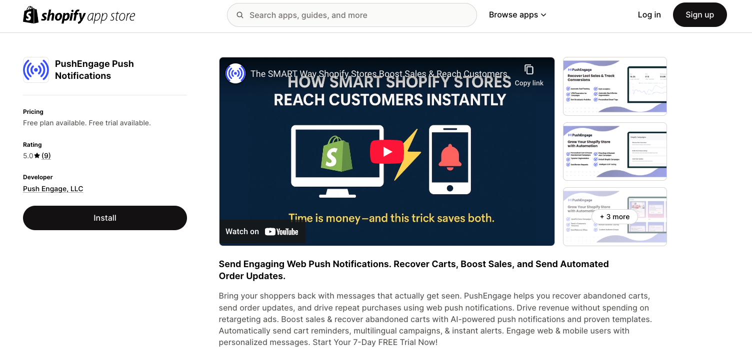 PushEngage on Shopify app store
