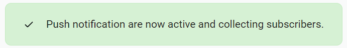 Push notification success message