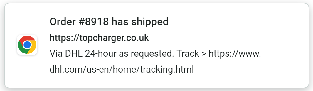 Transactional push notification example