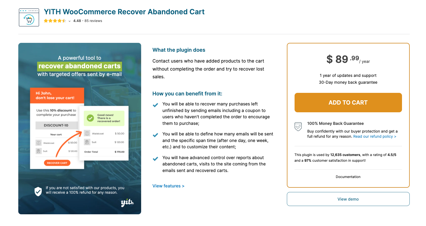 YITH WooCommerce Recover Abandoned Cart for follow up emails