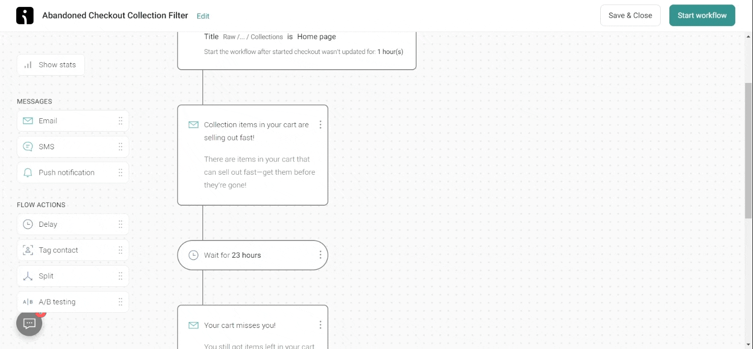 Abandoned cart workflow example