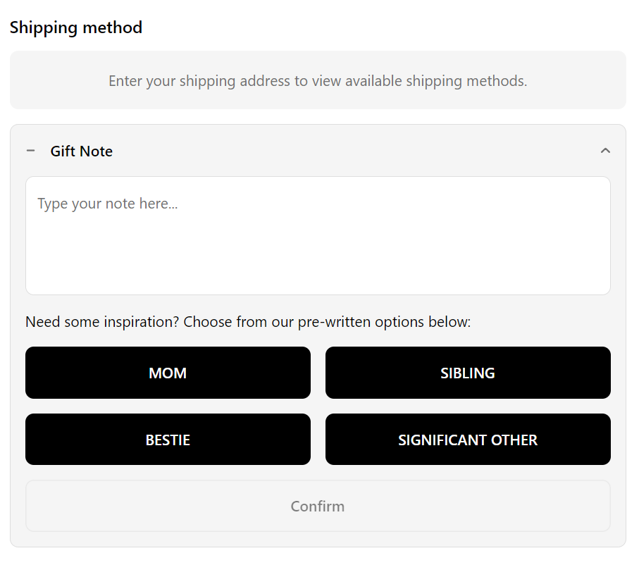 Ana Luisa checkout page gift note