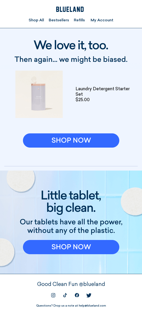 Abandoned cart email example from Blueland