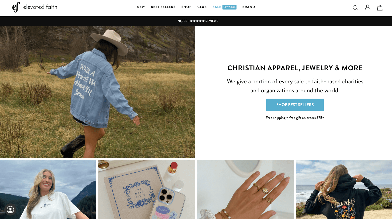 Shopify T-shirt store example: Elevated Faith