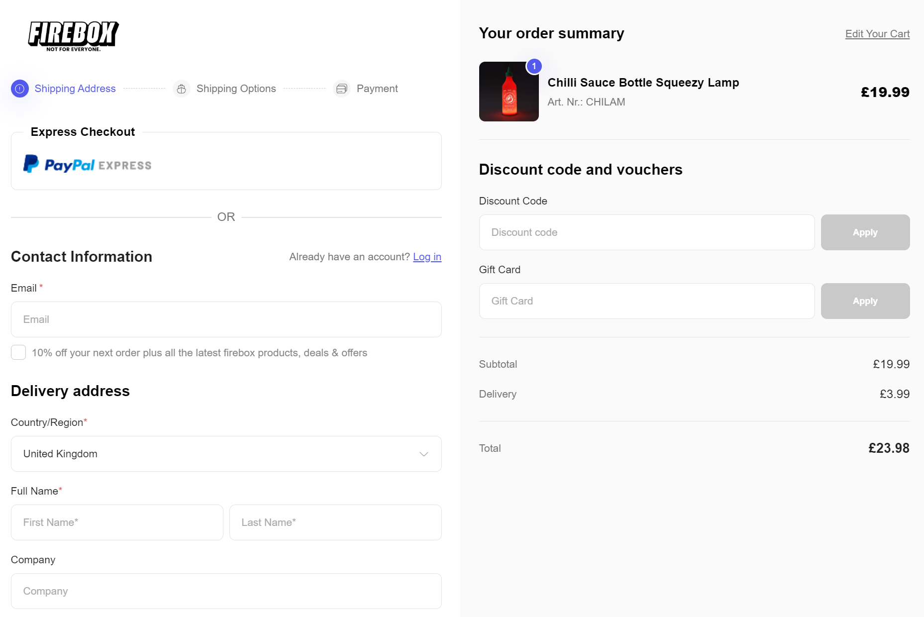 Firebox checkout page