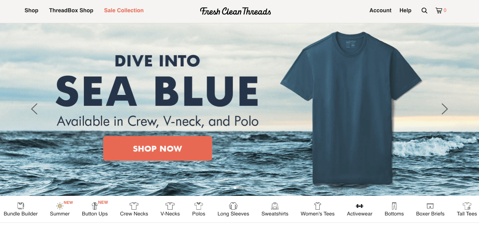Shopify T-shirt store example: Fresh Clean Threads