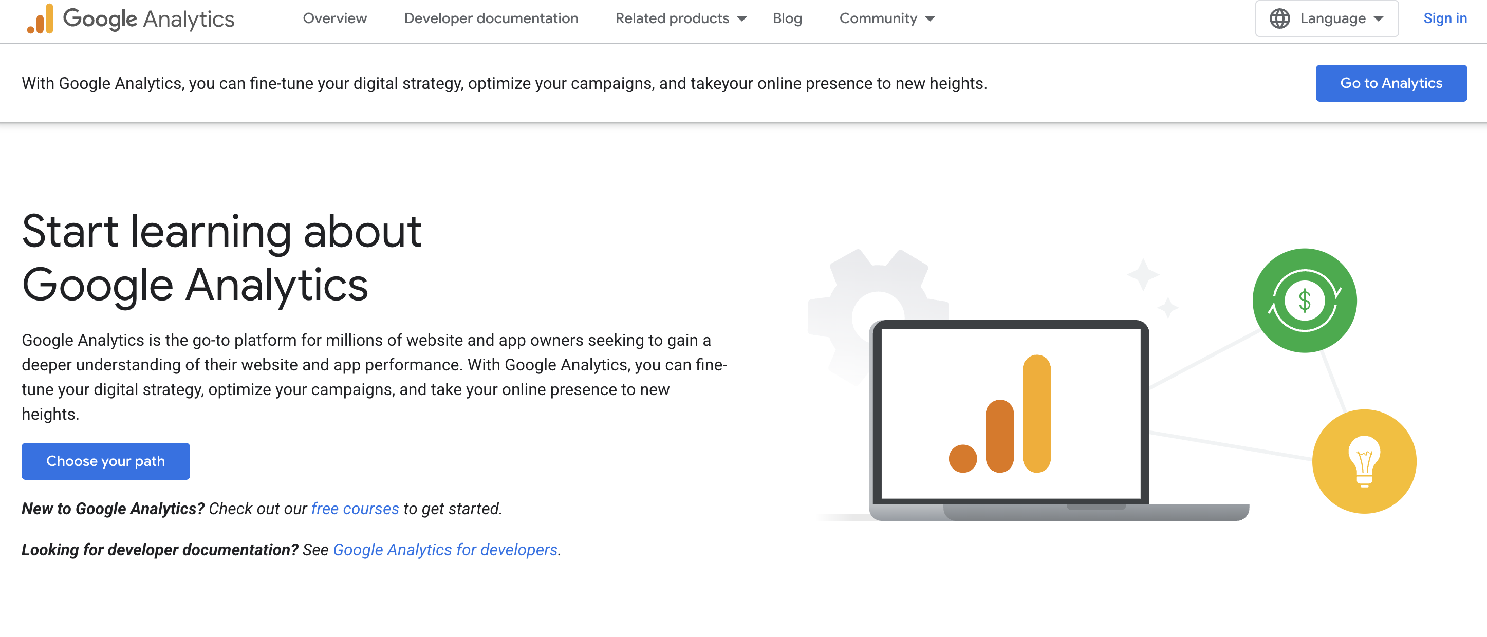 Google Analytics homepage