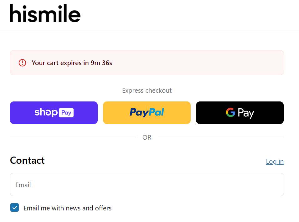 Hismile checkout page