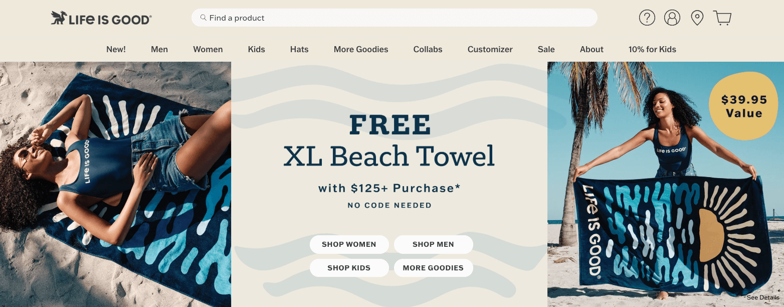 Shopify T-shirt store example: Life is Good