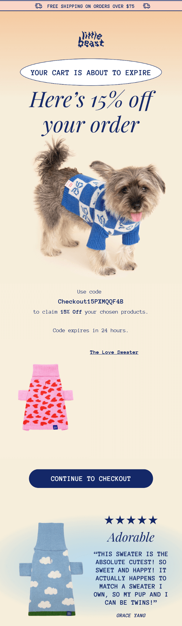Abandoned cart email example from Little Beast