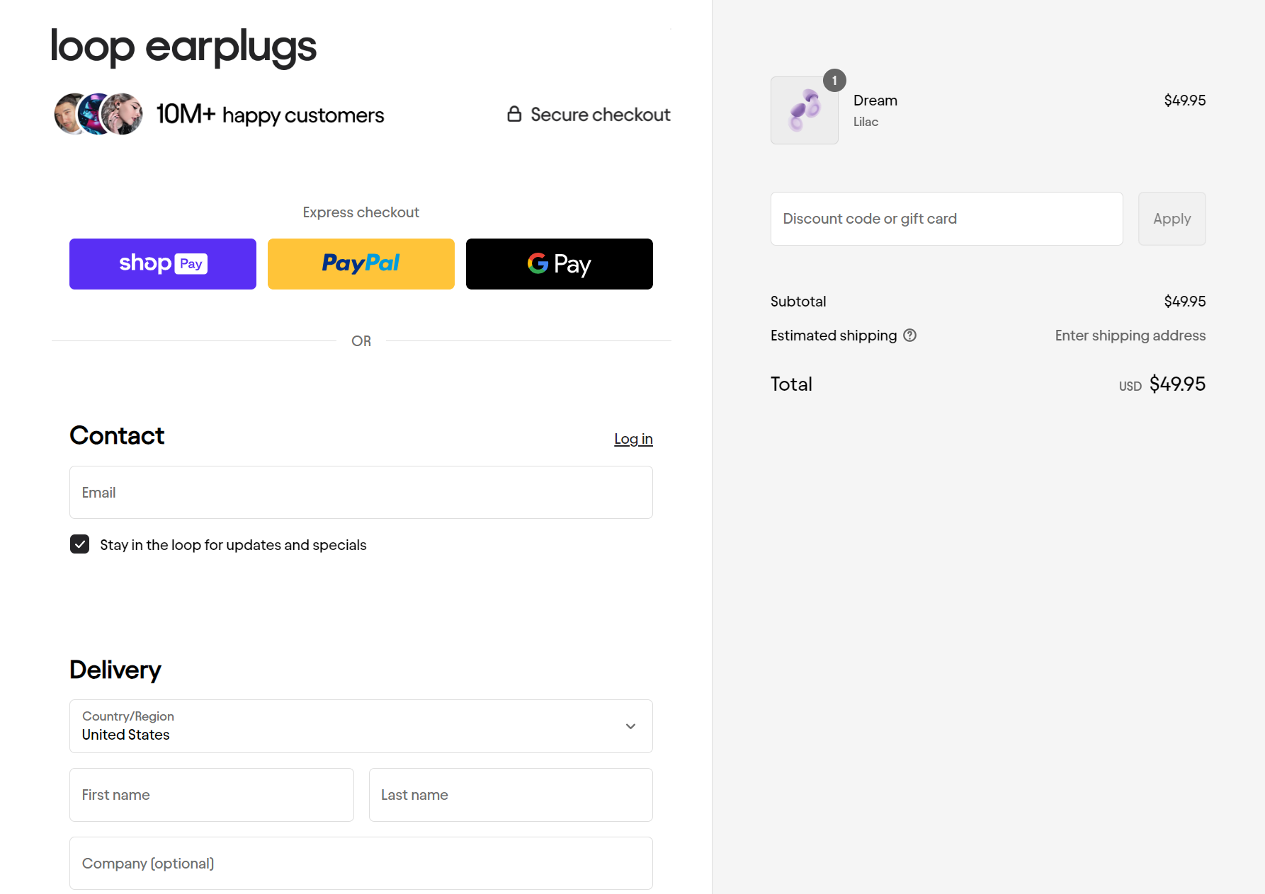 Loop Earplugs checkout page