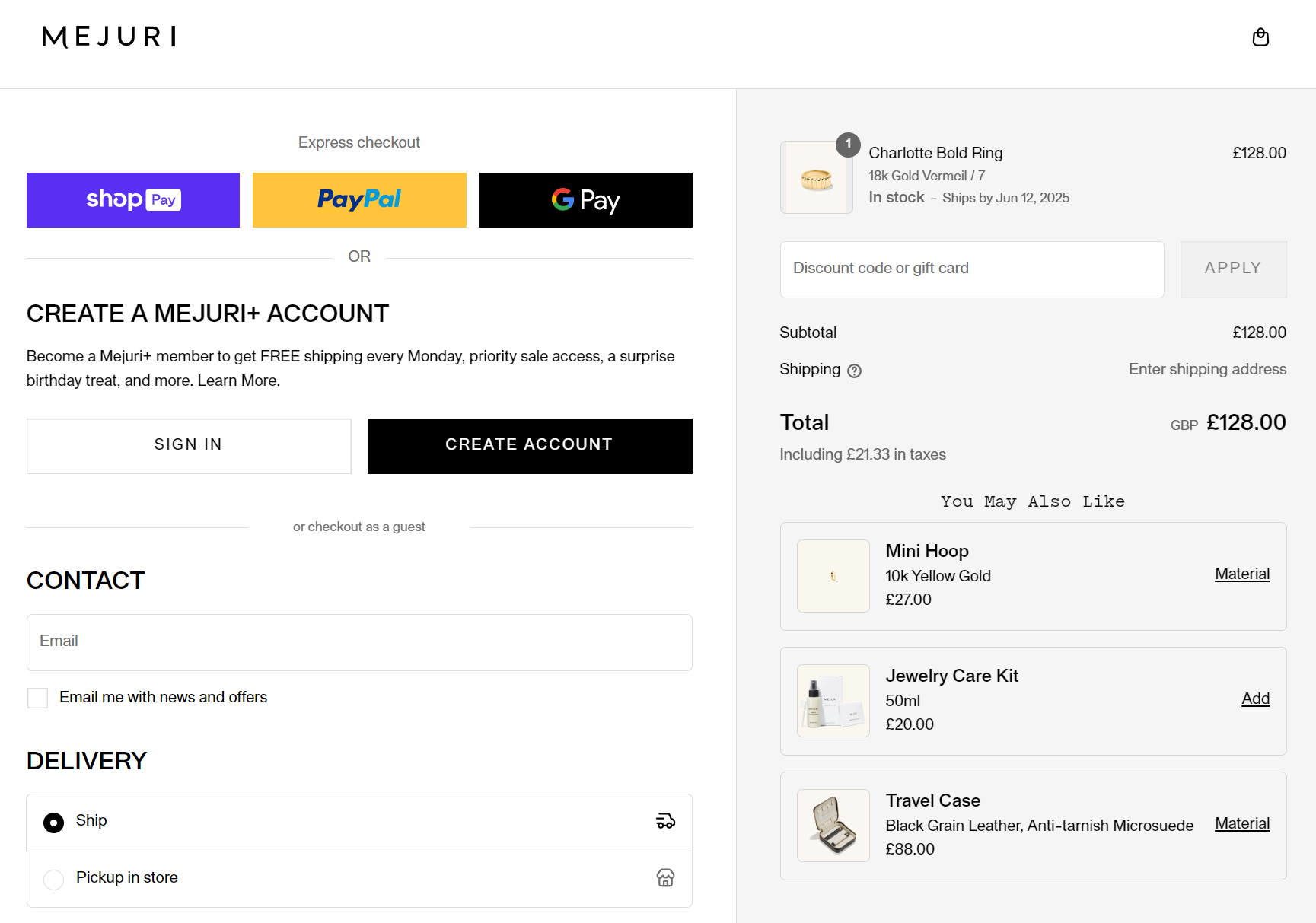 Mejuri checkout page
