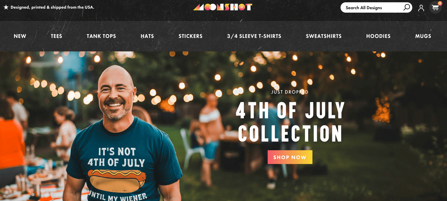 Shopify T-shirt store example: m00nshot