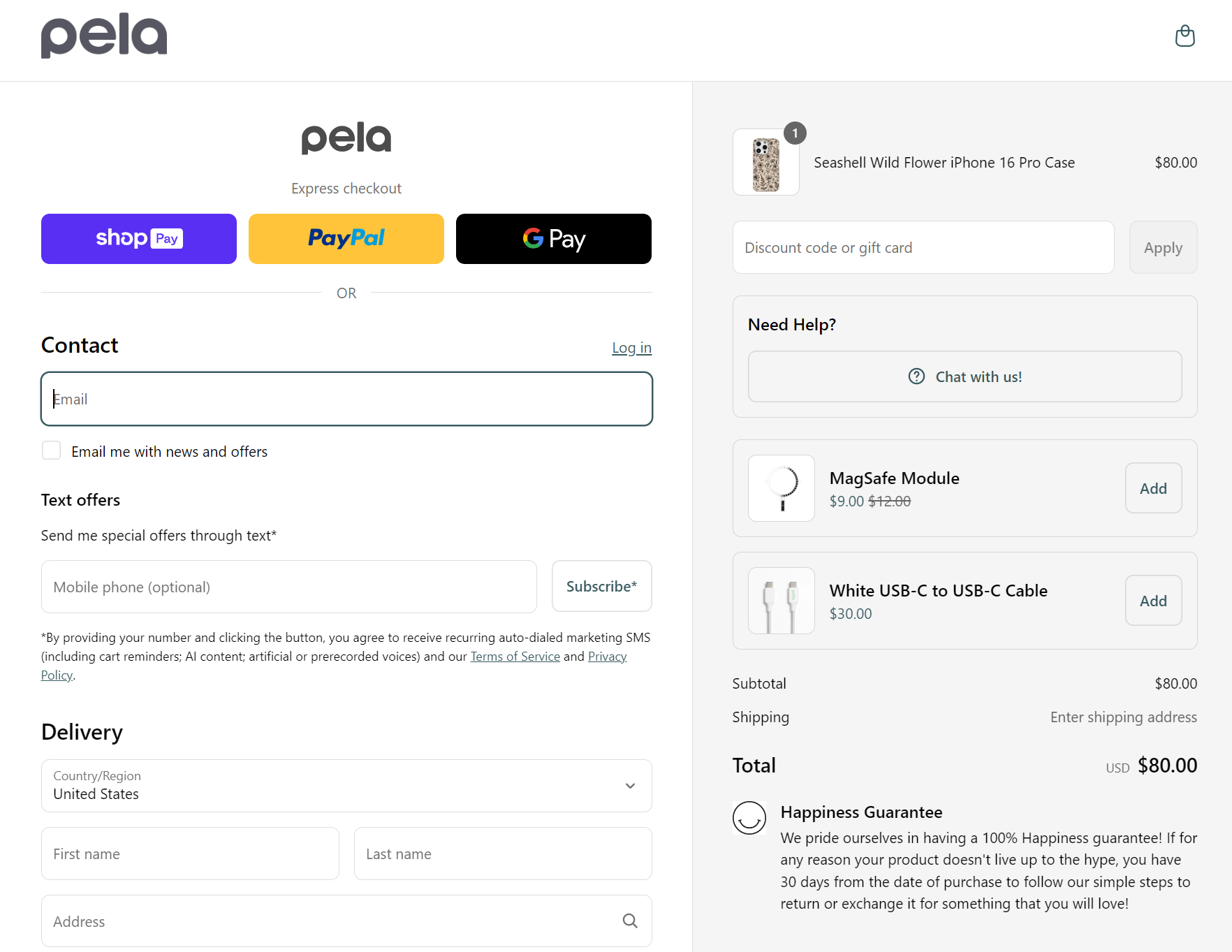Pela checkout page