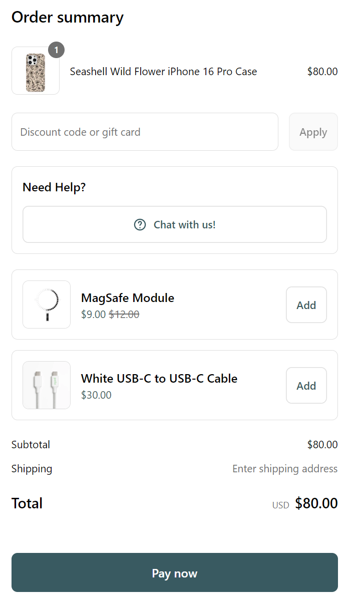Pela checkout page on mobile