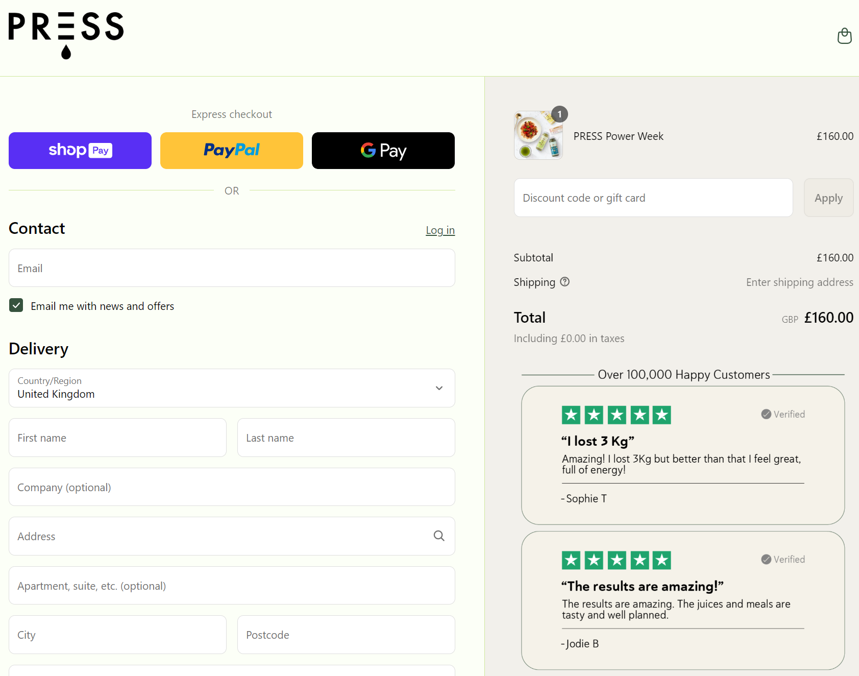 Press London checkout page