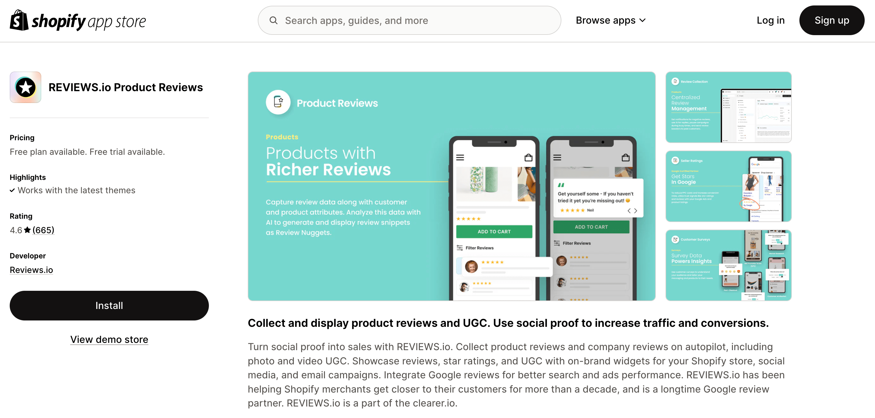 Reviews.io in Shopify App store