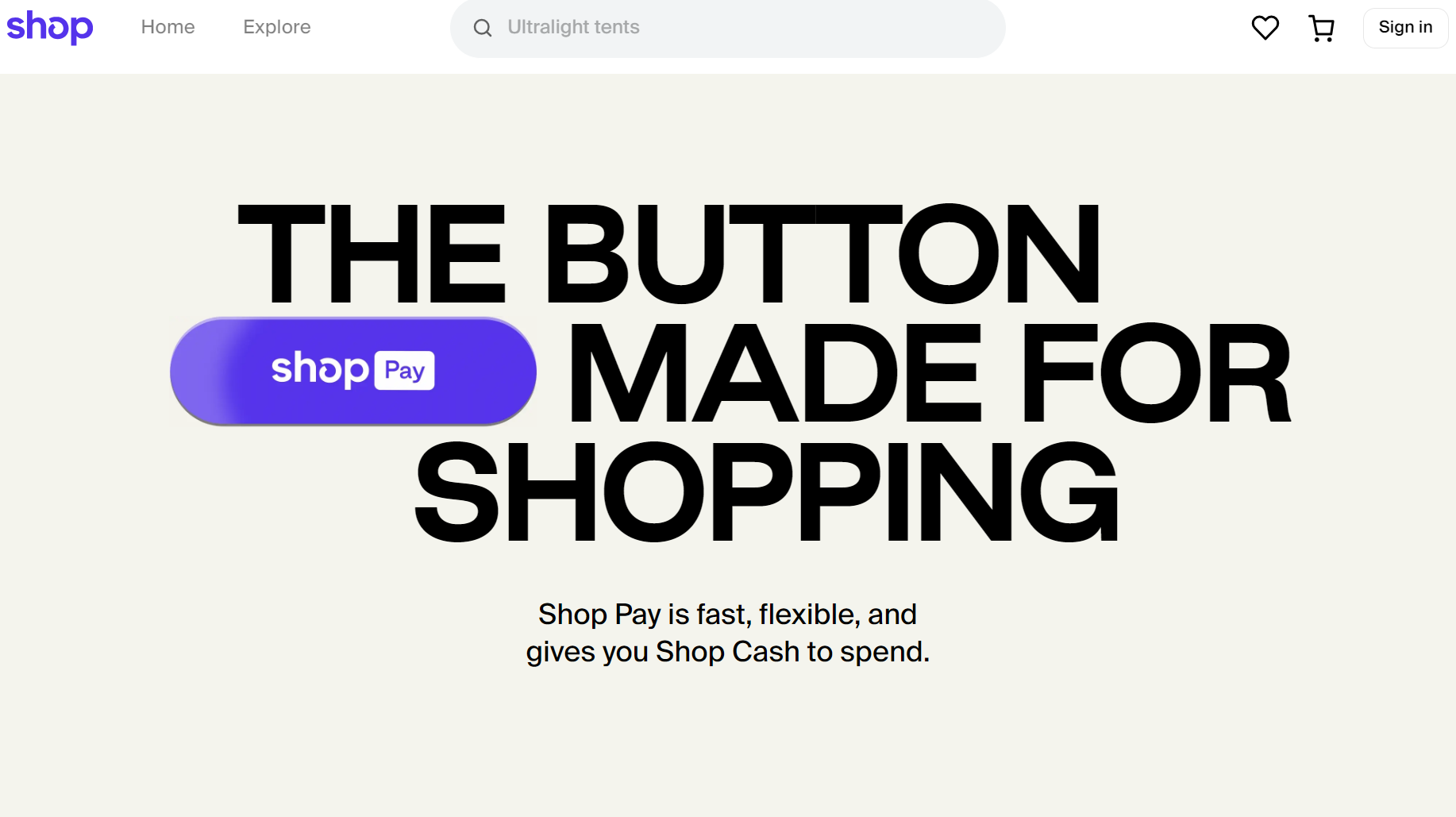 Shop Pay homepage