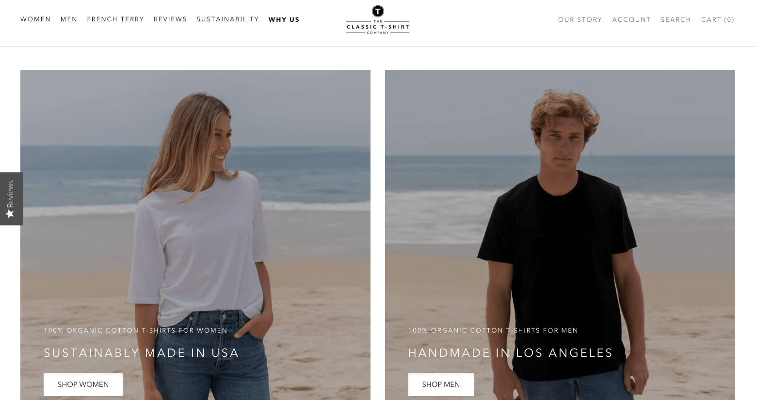 Shopify T-shirt store example: The Classic T-shirt Co.