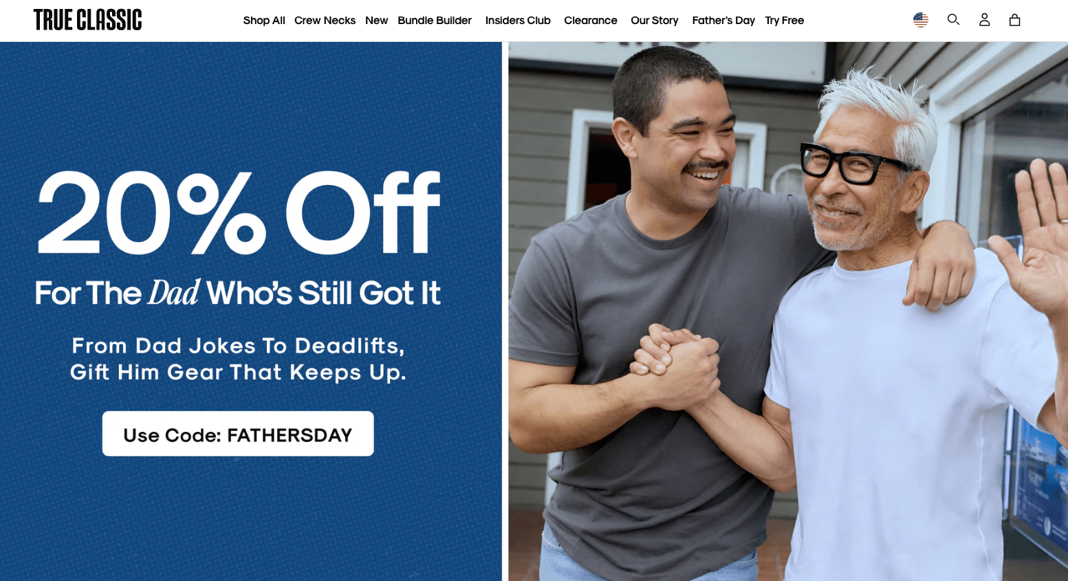 Shopify T-shirt store example: True Classic