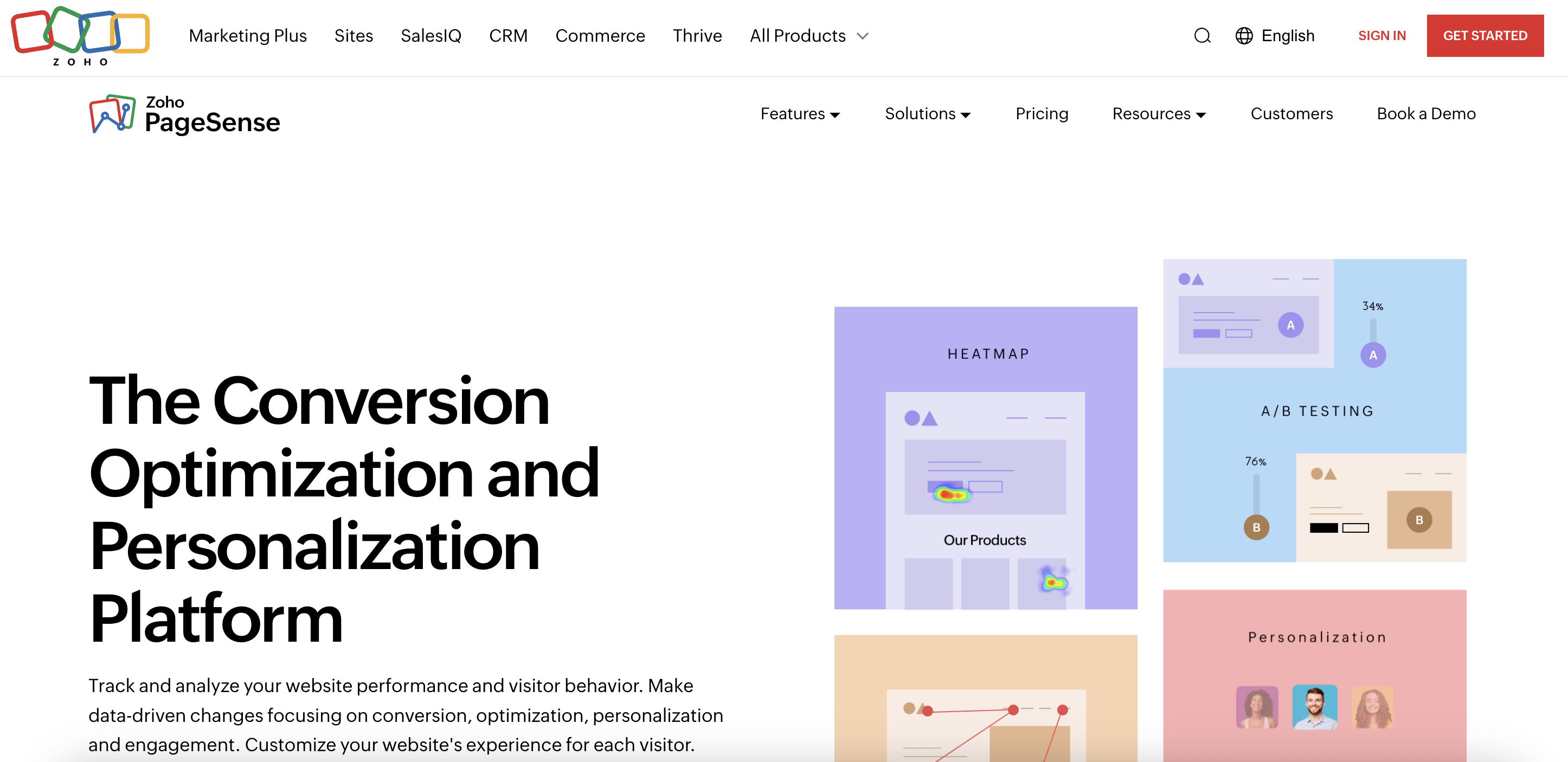 Zoho PageSense homepage