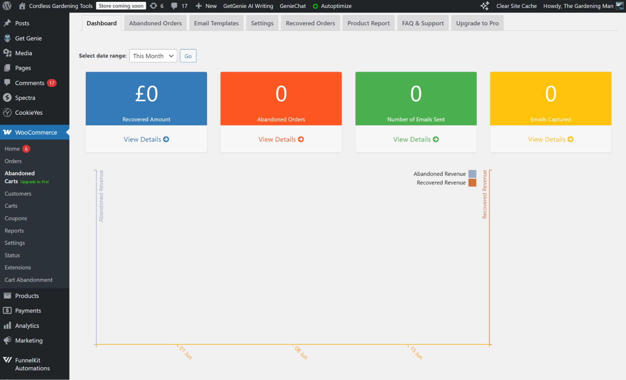 Abandoned Basket Lite for WooCommerce dashboard