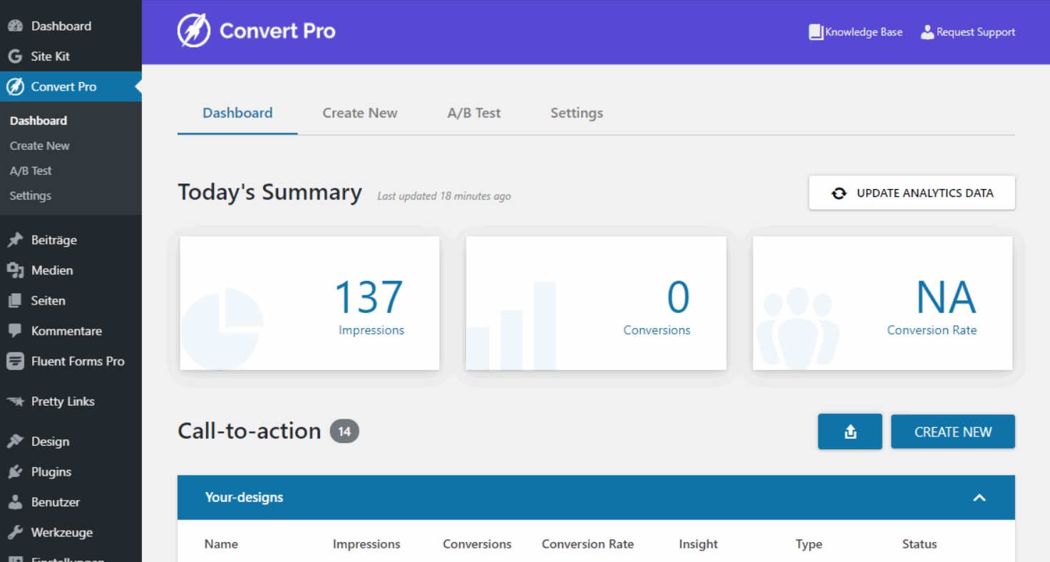 Convert Pro dashboard