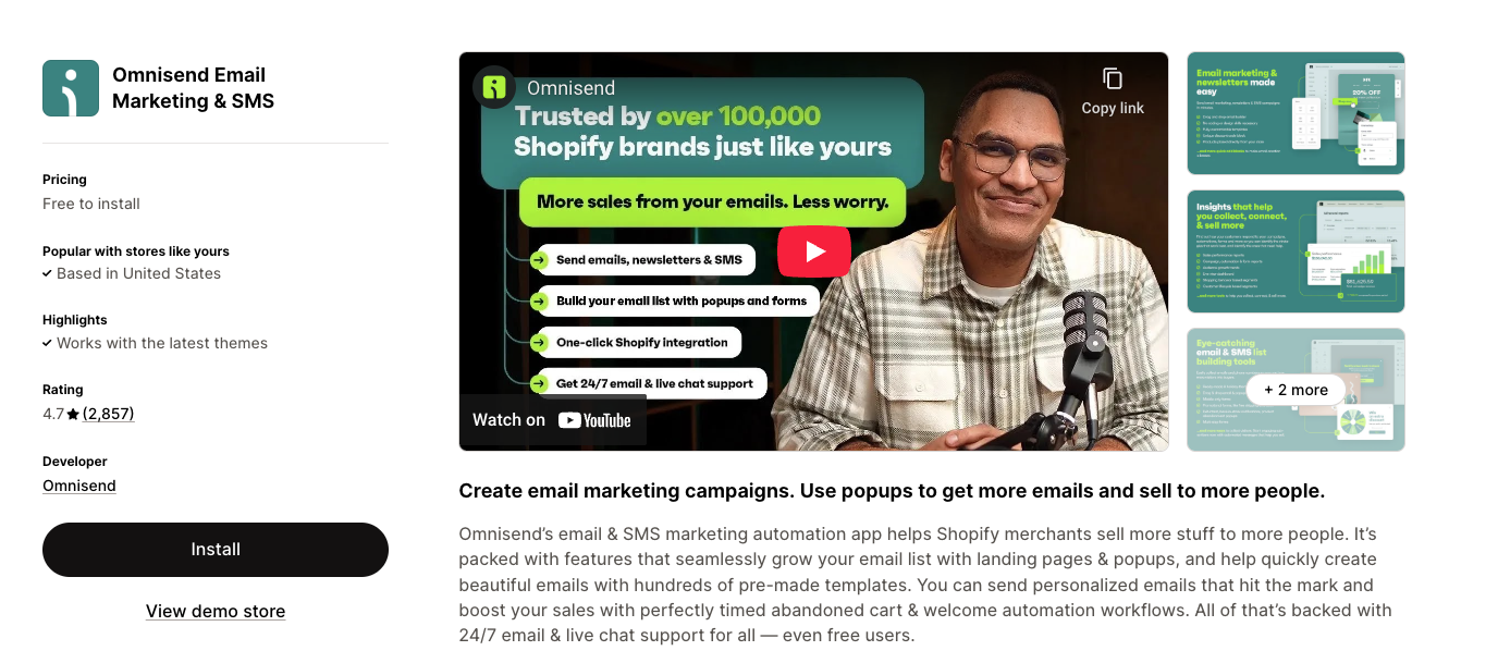 Omnisend on Shopify app store