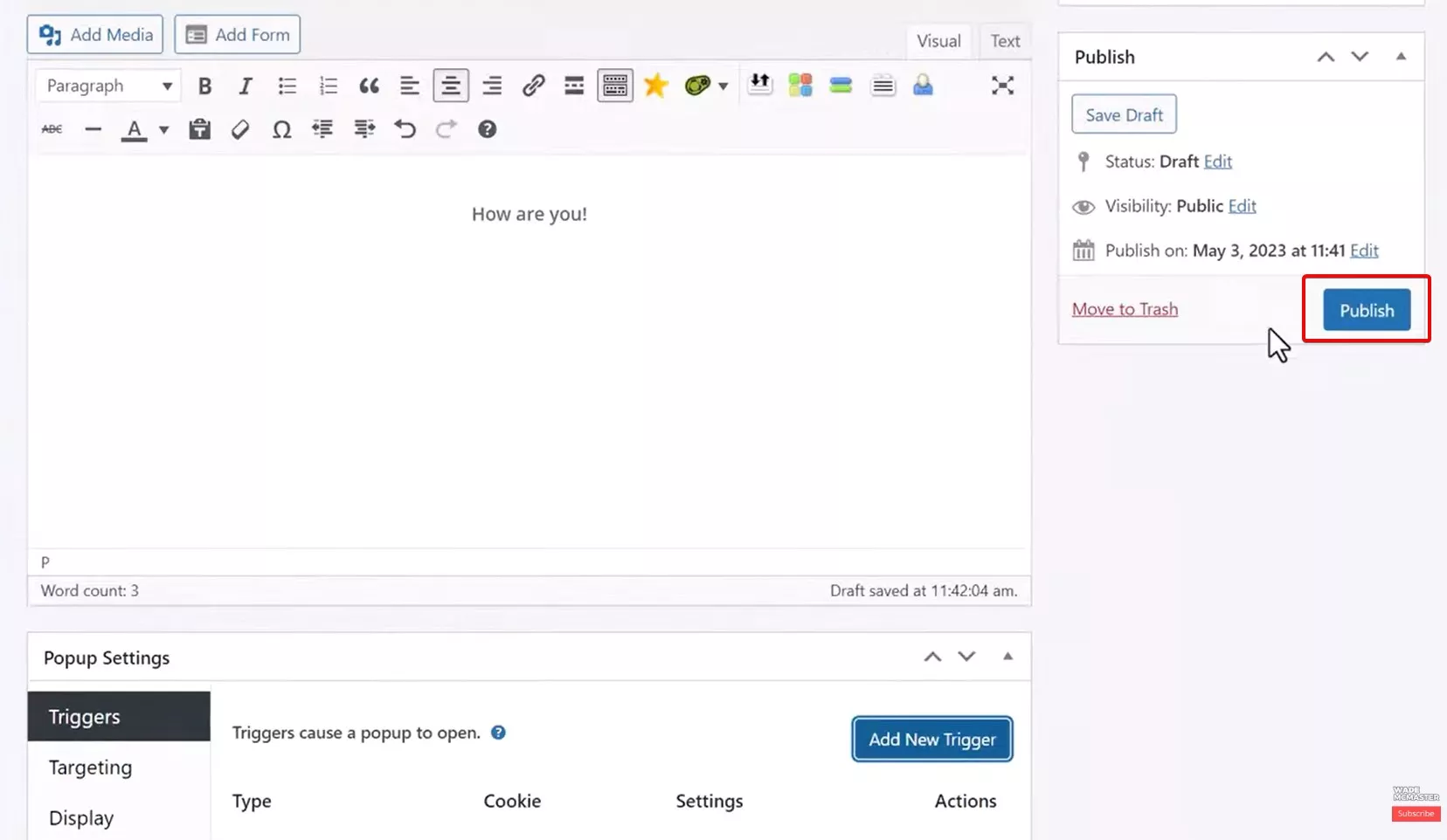 Publishing popup
