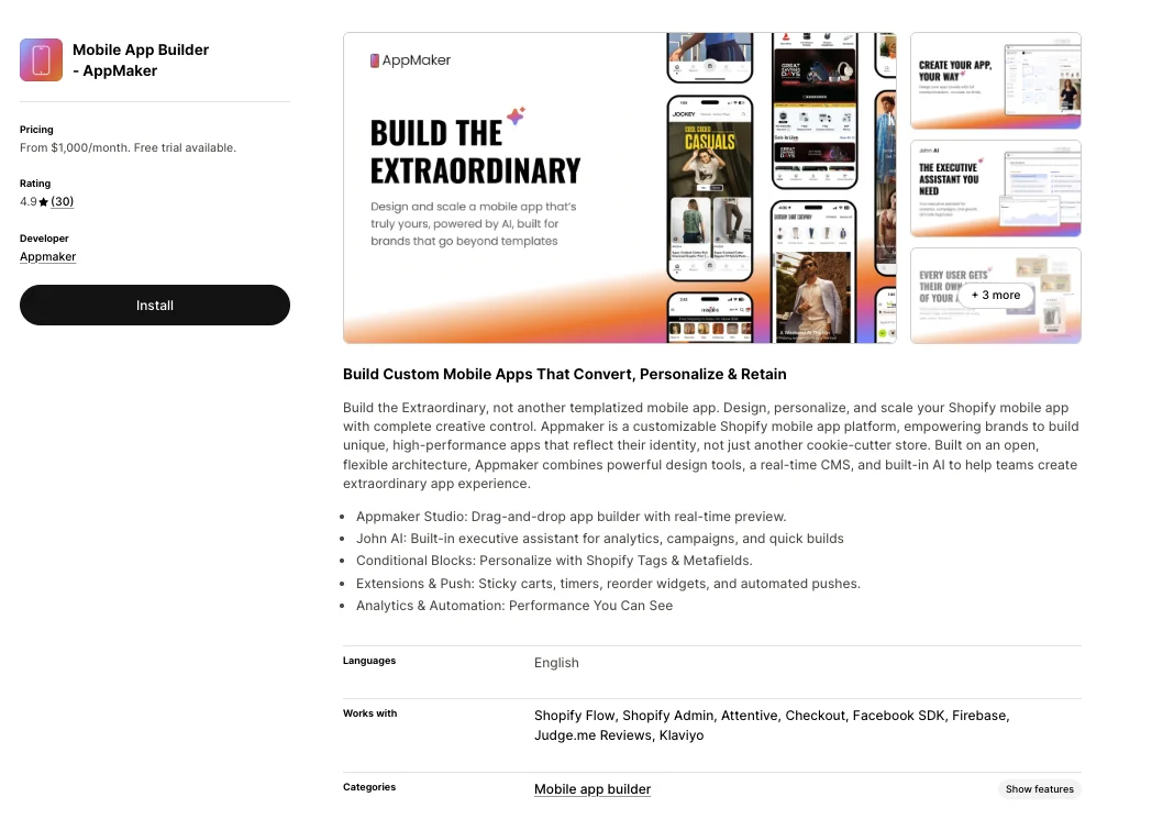 Appmaker on shopify app store