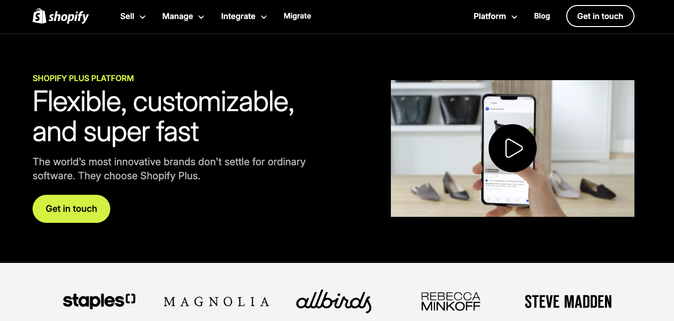 Shopify Plus homepage