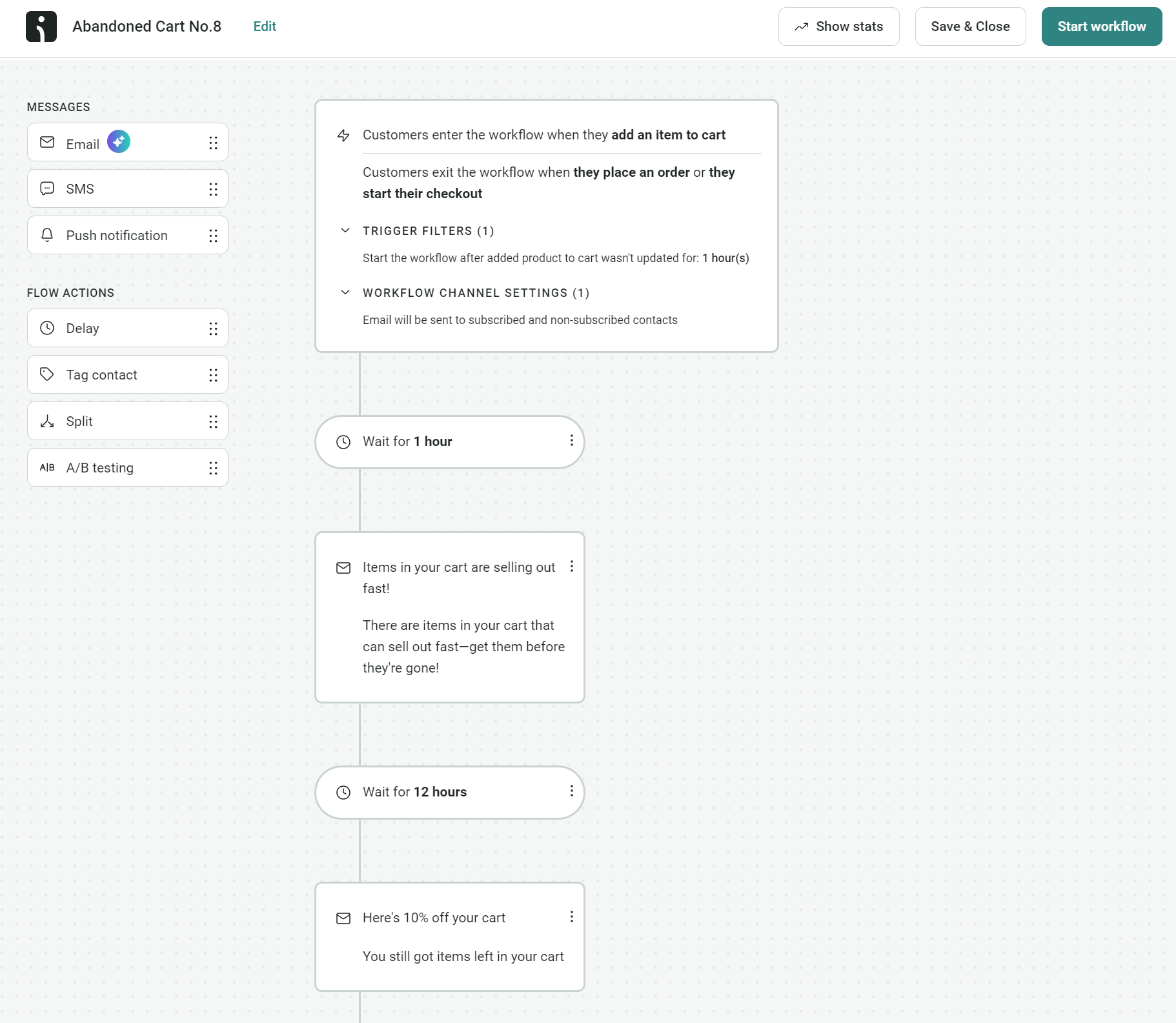 Abandoned cart workflow
