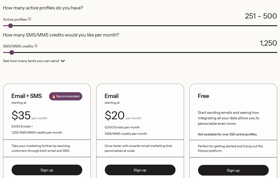 Klaviyo pricing