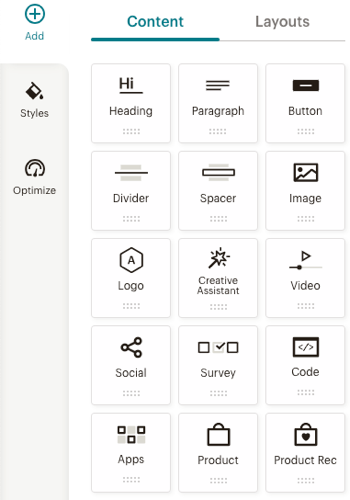 Mailchimp content blocks