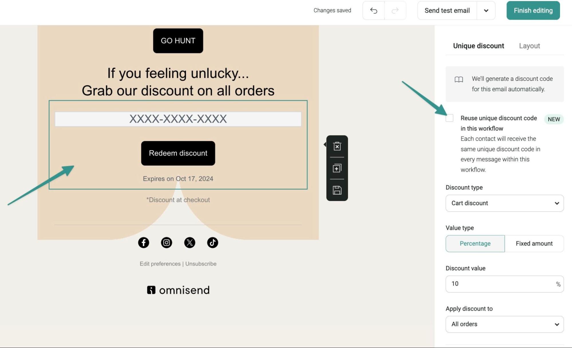Reuse unique discount code in this workflow